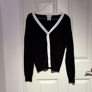 Elegant Black and White V-Neck Cardigan
